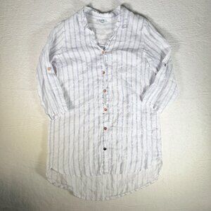 Rosemarine 100% Linen White Striped Made In Italy Button Tunic Shirt Small Cover